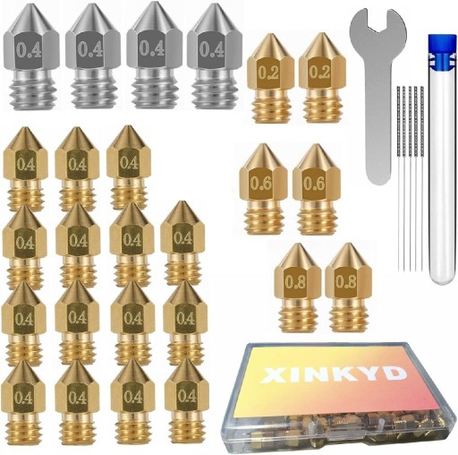 Zdjęcie oferty: Zestaw 25 x dysza MK8 mosiężna do drukarki 3D Ender 0,2 0,4 0,6 0,8 mm