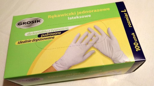 Zdjęcie oferty: RĘKAWICZKI LATEKSOWE GROSIK JEDNORAZOWE L 100 SZT