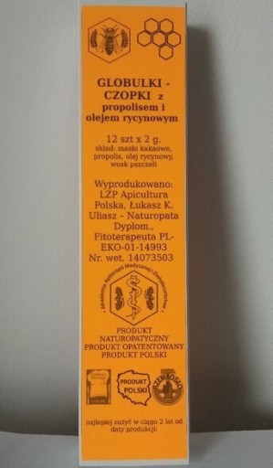 Zdjęcie oferty: Czopki Apicultura rycyna olej rycynowy propolis 
