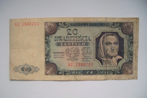 Zdjęcie oferty: Polska Banknot PRL 20 zł.1948 r.seria KE