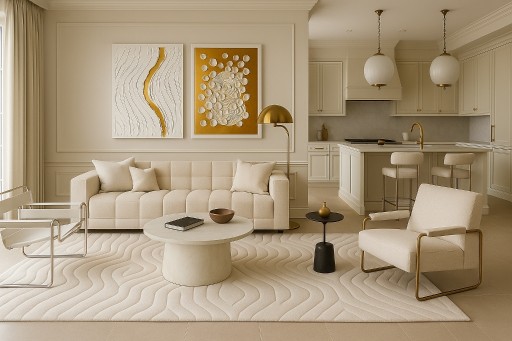 Zdjęcie oferty: Zestaw 2 złotych obrazów strukturalnych 60x80 cm - japandi, quiet luxury