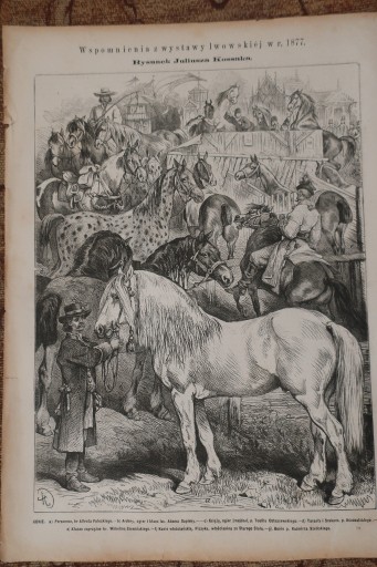 Zdjęcie oferty: Konie - 1877r. -  Wspomnienie z wystawy Lwowskiej, Kossak, drzeworyt