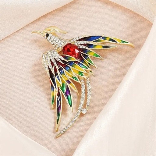 Zdjęcie oferty: Kolorowa broszka ptak skrzydła cyrkonie