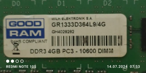 Zdjęcie oferty: Pamięć RAM DDR3 GOODRAM 4GB GR1333D364L9/4G-NAJTANIEJ NA ALLEGRO