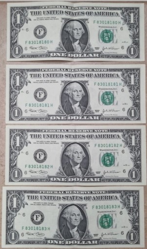 Zdjęcie oferty: 4 banknoty USA - 1 dolar, ciekawa seria (2003)