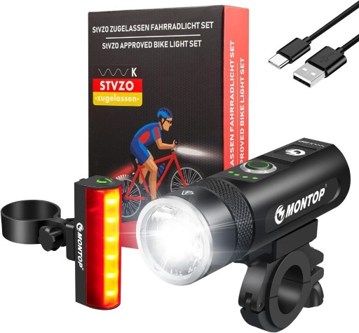 Zdjęcie oferty: Światło rowerowe tył przód LED Montop USB-C