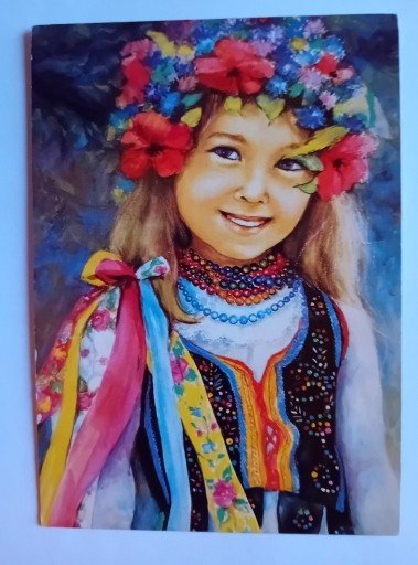 Zdjęcie oferty: Pocztówka Dziewczynka w stroju ludowym. 1977 r.