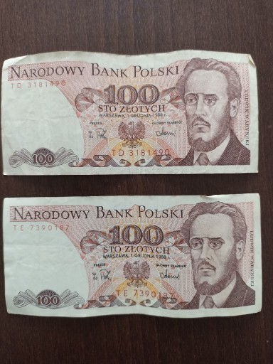 Zdjęcie oferty: 2 banknoty nominał 100zł 1988rok Waryński 