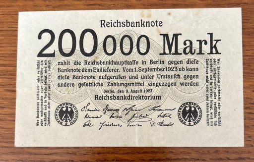 Zdjęcie oferty: Reischbanknote Niemcy 200 000 Marek 1923 rok