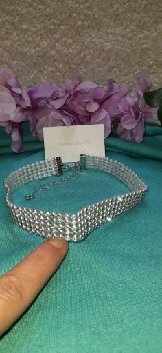 Zdjęcie oferty: Srebrny choker z cyrkoniami elegancki regulowany naszyjnik