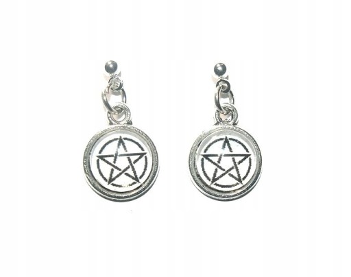 Zdjęcie oferty: Kolczyki PENTAGRAM Sztyft Amulet Talizman białe