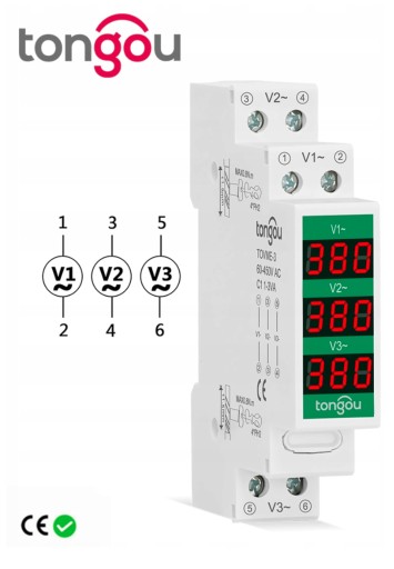 Zdjęcie oferty: Woltomierz do montażu na szynie DIN 3-fazy TONGOU
