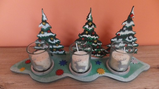 Zdjęcie oferty: Świecznik Bożonarodzeniowy potrójny ze świeczkami
