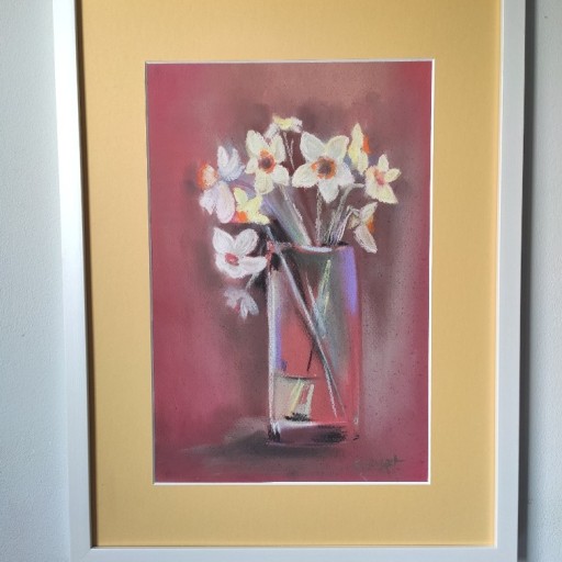 Zdjęcie oferty: Obraz pastel A4 Kwiaty w szklanym wazonie