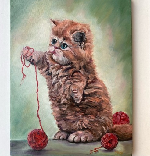 Zdjęcie oferty: Kotek obraz olejny ręcznie malowany 40x30 cm