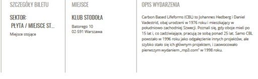 Zdjęcie oferty: Bilet Carbon Based Lifeforms 26.04.2024 Warszawa