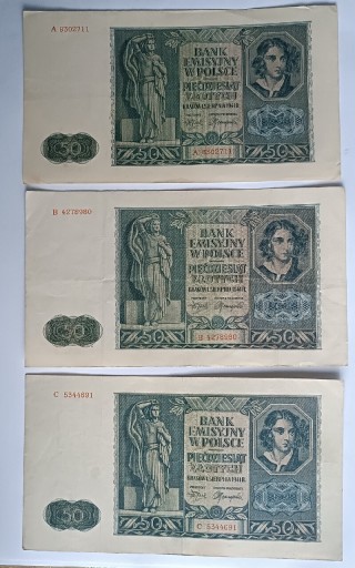 Zdjęcie oferty: Trzy banknoty 50 złotych 1941 