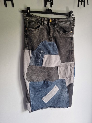 Zdjęcie oferty: Patchworkowa ciemny jeans spódnica Midi 38 M