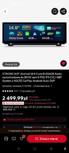 Zdjęcie oferty: Radio XTRONS 14.9" Android 14 8 Core 8+256GB do BMW 5 F10/F11 system CiC