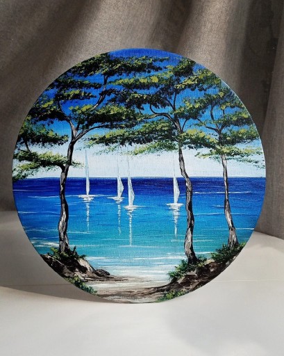 Zdjęcie oferty: OBRAZ okrągły malowany RĘCZNIE | Nad morzem