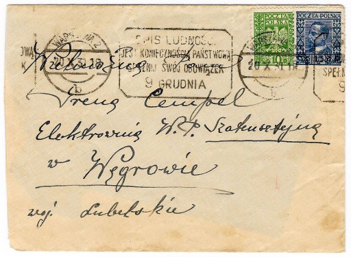 Zdjęcie oferty: Koperta 1931 rok, stempel SPIS LUDNOŚCI...