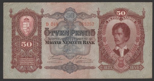 Zdjęcie oferty: Węgry 50 pengo 1932 - Petofi - D049