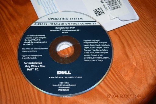 Zdjęcie oferty: Płyta  DVD Dell Windows 7 Professional SP1, 64-bit