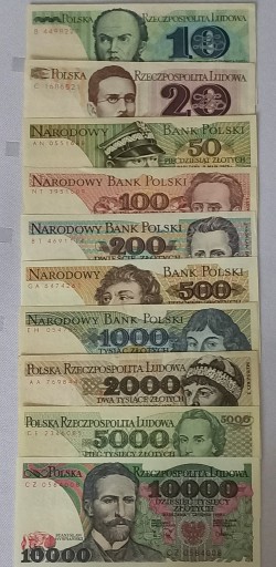 Zdjęcie oferty: Banknoty PRL-u zestaw 10 - 10 000 zł stan UNC