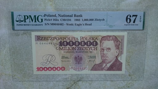 Zdjęcie oferty: 1000000 zł 1993 PMG 67 