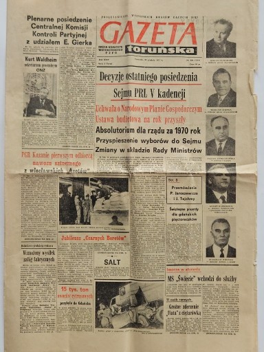 Zdjęcie oferty: Gazeta Toruńska 23 grudnia 1971 r. - UNIKAT !