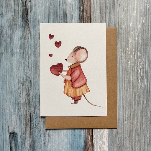 Zdjęcie oferty: Myszka z sercem - kartka walentynkowa