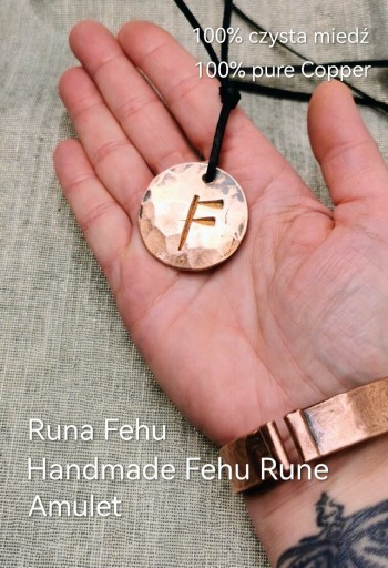 Zdjęcie oferty: Runa Fehu naszyjnik 100% czysta miedź rzemiosło artystyczne amulet talizman