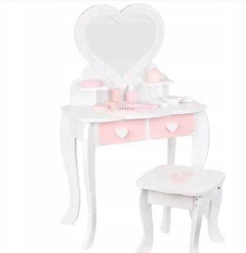 Zdjęcie oferty: Drewniana toaletka dla dzieci rózowo-białe serdusz