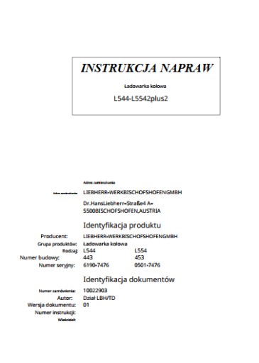 Zdjęcie oferty: Instrukcja NAPRAW Liebherr L 544 2+2, L 554 2+2  PL