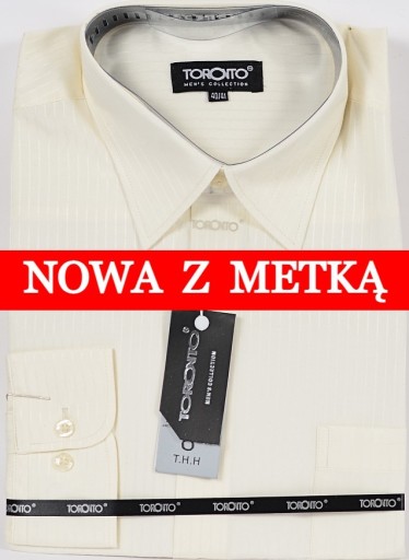 Zdjęcie oferty: Koszula męska kremowa w paski na długi rękaw kołnierzyk 40/41