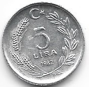 Zdjęcie oferty: Turcja 5 lira 1982