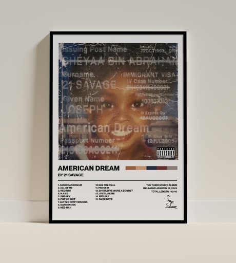 Zdjęcie oferty: Plakat 21 Savage american dream A3