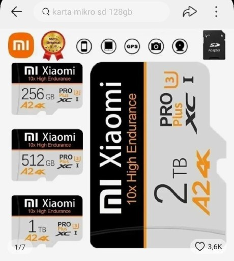 Zdjęcie oferty: Karta pamięci MI Xiaomi micro SD + ADAPTER  2 TB