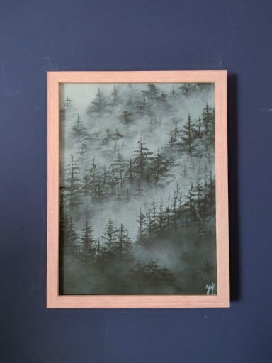 Zdjęcie oferty: Obraz akrylowy na papierze las pejzaż w ramie