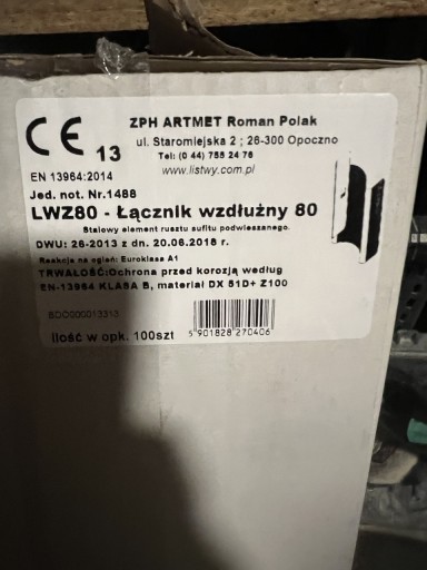 Zdjęcie oferty: ŁĄCZNIK WZDŁUŻNY CD 60 ŁĄCZNIK WZDŁUŻNY DO PROFILI CD60 100szt