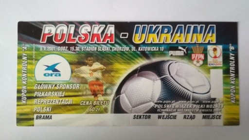 Zdjęcie oferty: Bilet Polska - Ukraina 2001 r.