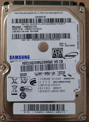Zdjęcie oferty: Dysk twardy Samsung HM321HI 320GB SATA III 2,5"