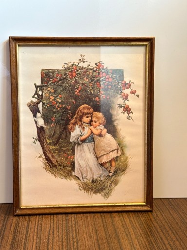 Zdjęcie oferty: Ładny stary obrazek dziewczynki drewniana ramka 