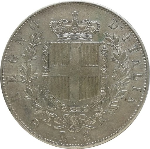 Zdjęcie oferty: Włochy 5 lire 1877, Ag KM#8.4
