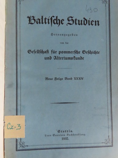 Zdjęcie oferty: Baltische Studien, Neue Folge Bd. XXXIV 1932 