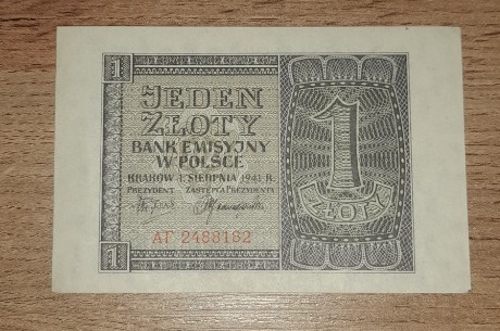 Zdjęcie oferty: Banknot 1 zł 1941 stan I-