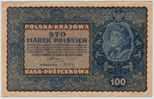 Zdjęcie oferty: II RP - 100 marek polskich 1919 - serja A