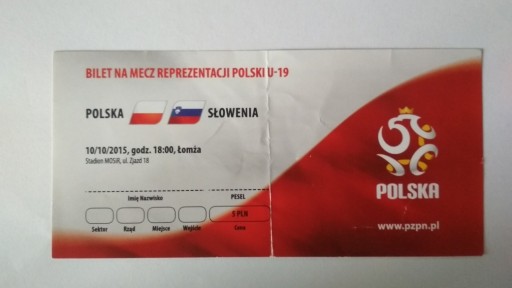 Zdjęcie oferty: Bilet Polska - Słowenia u-19 2015 r.