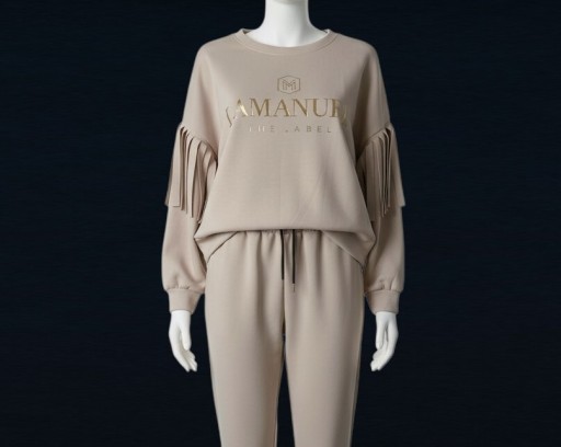 Zdjęcie oferty: Włoski dres z frędzlami La Manuel, masełko, uniwersalny, jasny beż