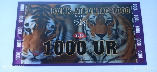 Zdjęcie oferty: 1000 UR - Seria tygrysy - Atlantic Bank - 2016